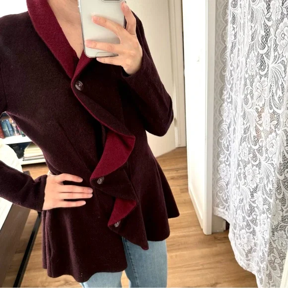 Anthropologie Rosie Neira 100% Wool Purple Ruffle Blazer Jacket Witchy S - Picture 2 of 10